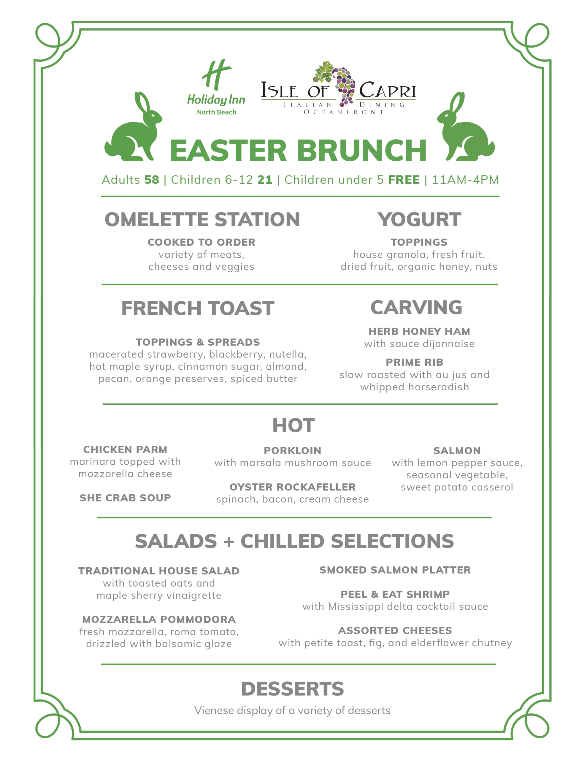 Isle of Capri Easter Brunch 2026 Menu